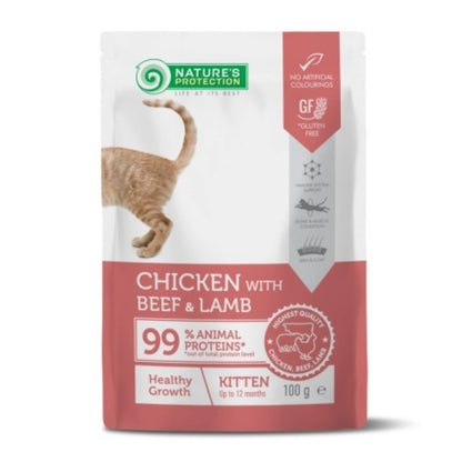 Nature's Protection *Wet Pouch Food* (100g) Kitten and Cat | Ocean Fish/Beef Turkey/Duck Chicken/Lamb | Urinary Hairball