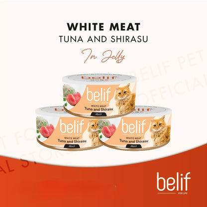 Belif Grain Free Tuna Salmon Flakes/Chic Breast/Anchovy/Shirasu/Shrimp Calamari in Jelly (80g)|Cat Wet Food