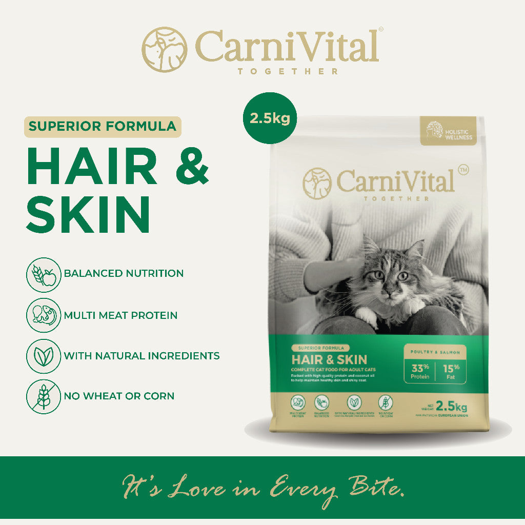 2.5kg Pack | Adult Cat / Hair & Skin / Kitten & Junior Makanan Kucing | CarniVital