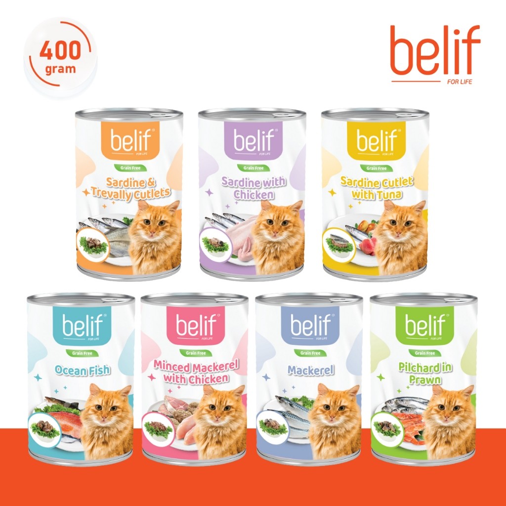 Belif Cat Wet Food - Mackerel/Ocean Fish/Mackerel Chicken/S Chicken/Pilchard Prawn/S Trevally/S Tuna (400g)