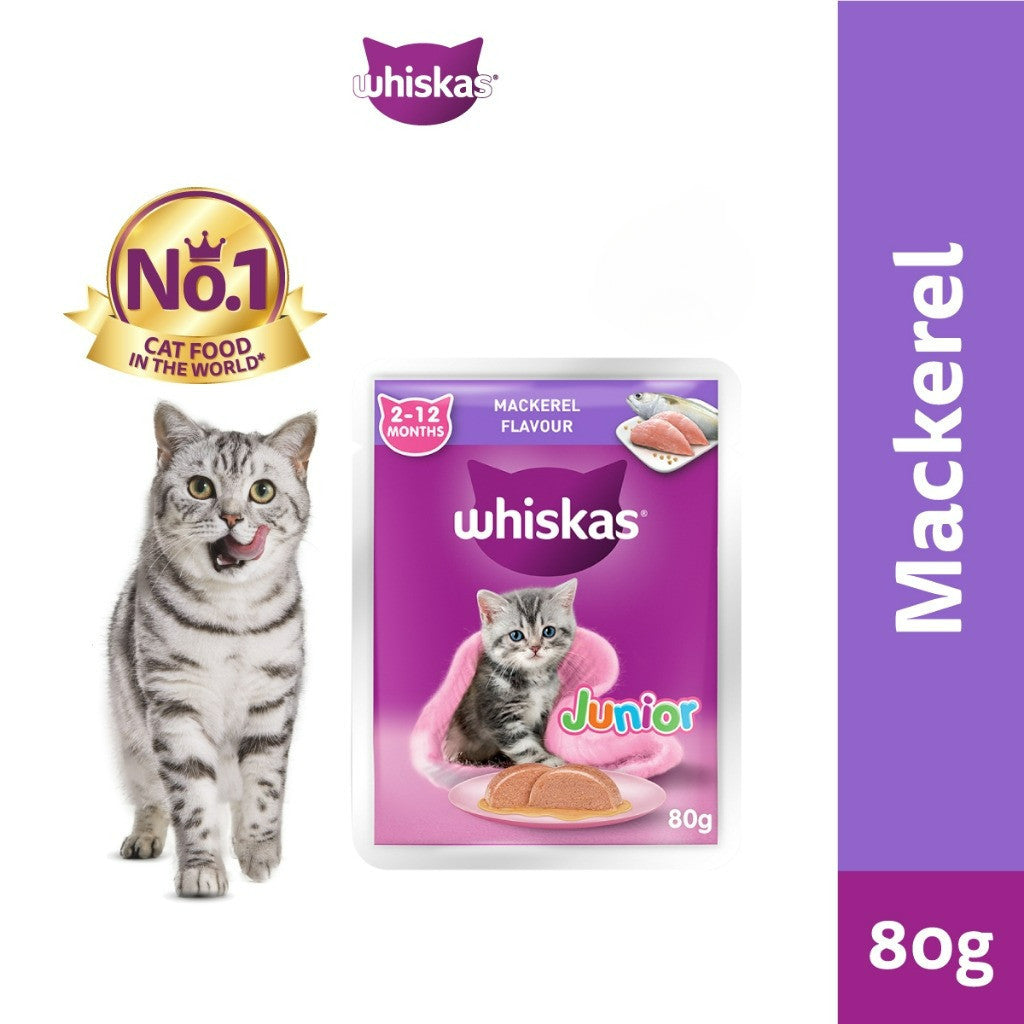 Whiskas Pouch Wet Cat Food For Junior Cat Tuna / Mackerel / Chicken / Salmon 80g