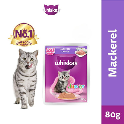 Whiskas Pouch Wet Cat Food For Junior Cat Tuna / Mackerel / Chicken / Salmon 80g