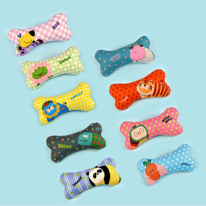 FUREVER365 Cute Pet Plush Toy Bite Resistant Molar Dog Toy Soft Cartoon Animal Squeaky Cat Toy Bone