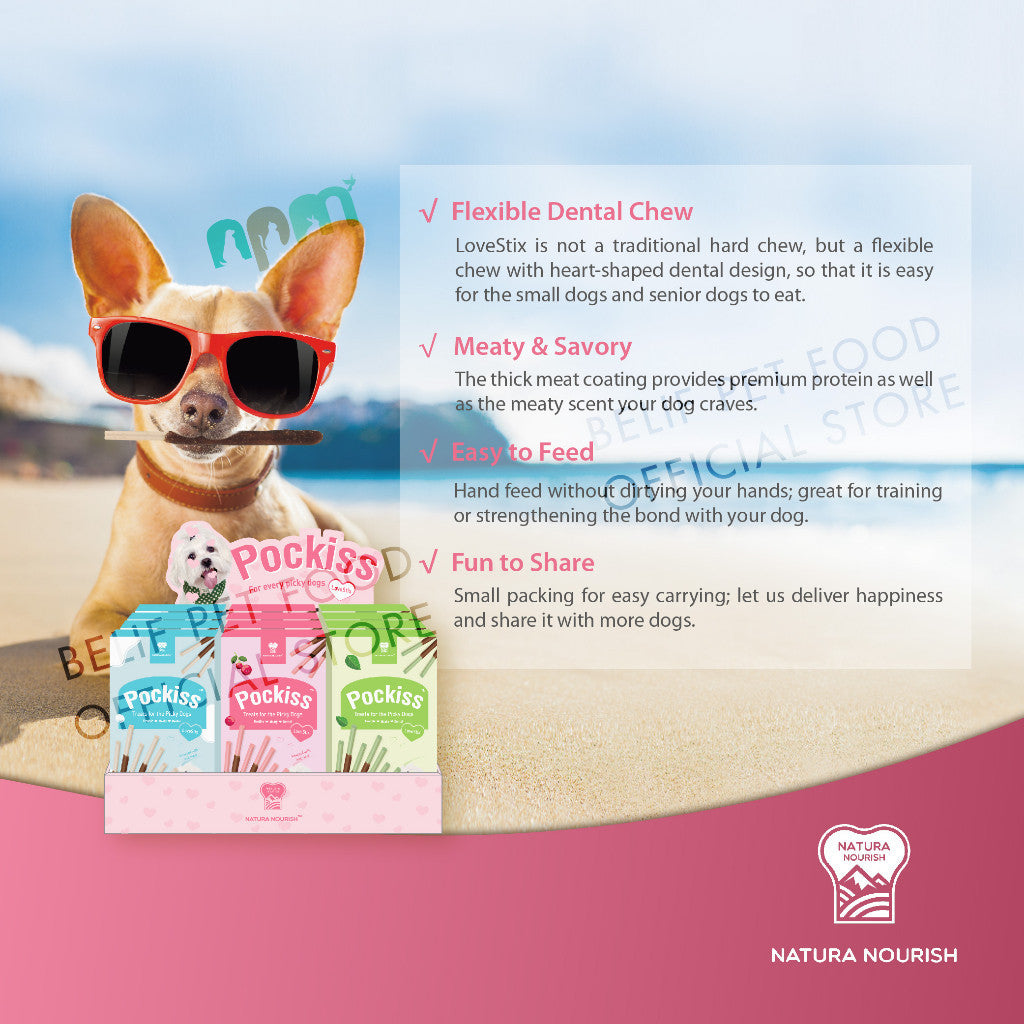 Natura Nourish Pockiss Snacks/Treats Stix with Beef & Cranberry/Mint/Milk Natura Nourish (60g) | Dog Snacks