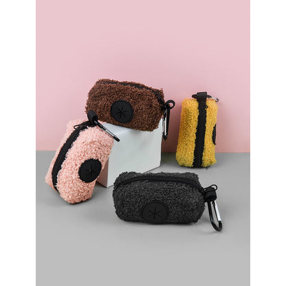 FUREVER365 Soft Plush Pet Waste Bag Dispenser Portable Dog Poop Bag Holder Case Outdoor Walking Bag