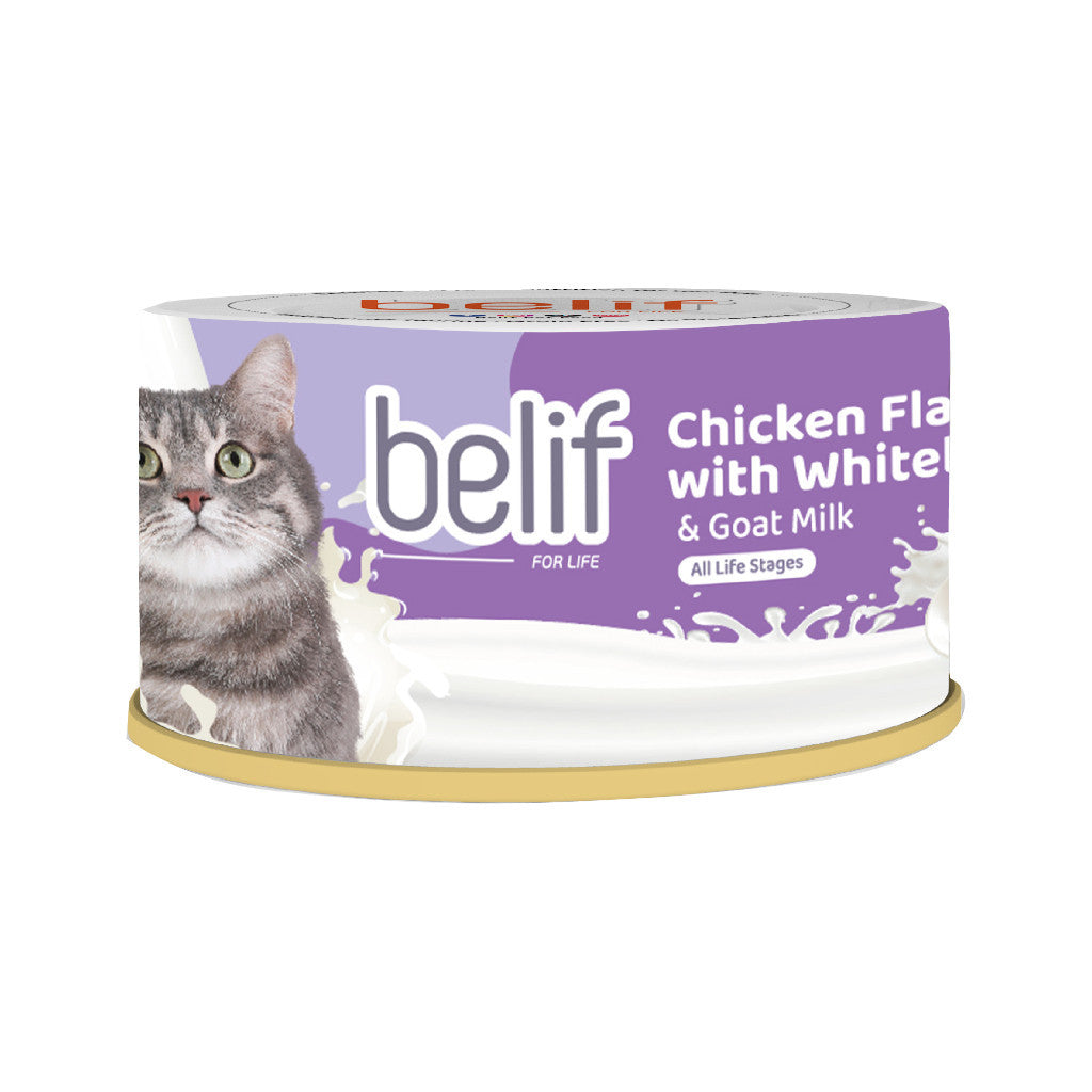 Belif Serpihan Tuna dengan Shirasu/Serpihan Ayam dengan Whitebait/Surimi bersama Susu Kambing 80g | Makanan Tin Kucing