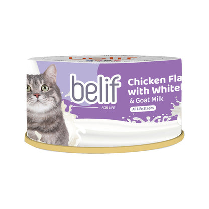 Belif Serpihan Tuna dengan Shirasu/Serpihan Ayam dengan Whitebait/Surimi bersama Susu Kambing 80g | Makanan Tin Kucing