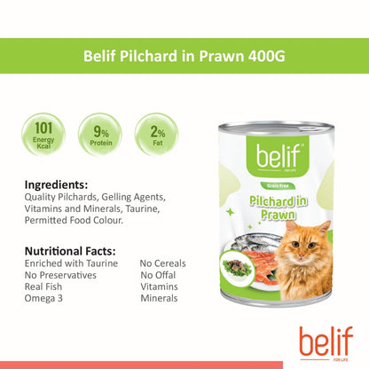 Belif Cat Wet Food - Mackerel/Ocean Fish/Mackerel Chicken/S Chicken/Pilchard Prawn/S Trevally/S Tuna (400g)