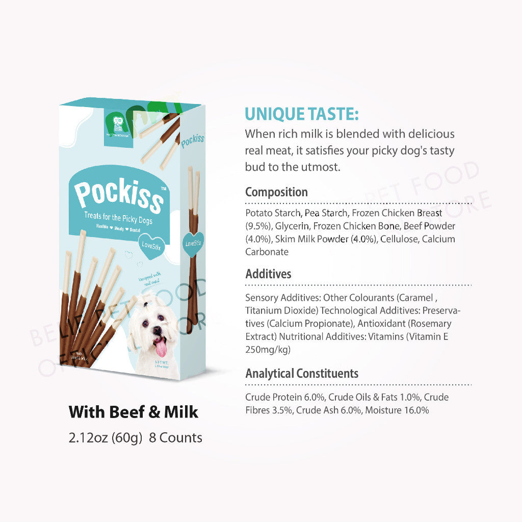 Natura Nourish Pockiss Snacks/Treats Stix with Beef & Cranberry/Mint/Milk Natura Nourish (60g) | Dog Snacks
