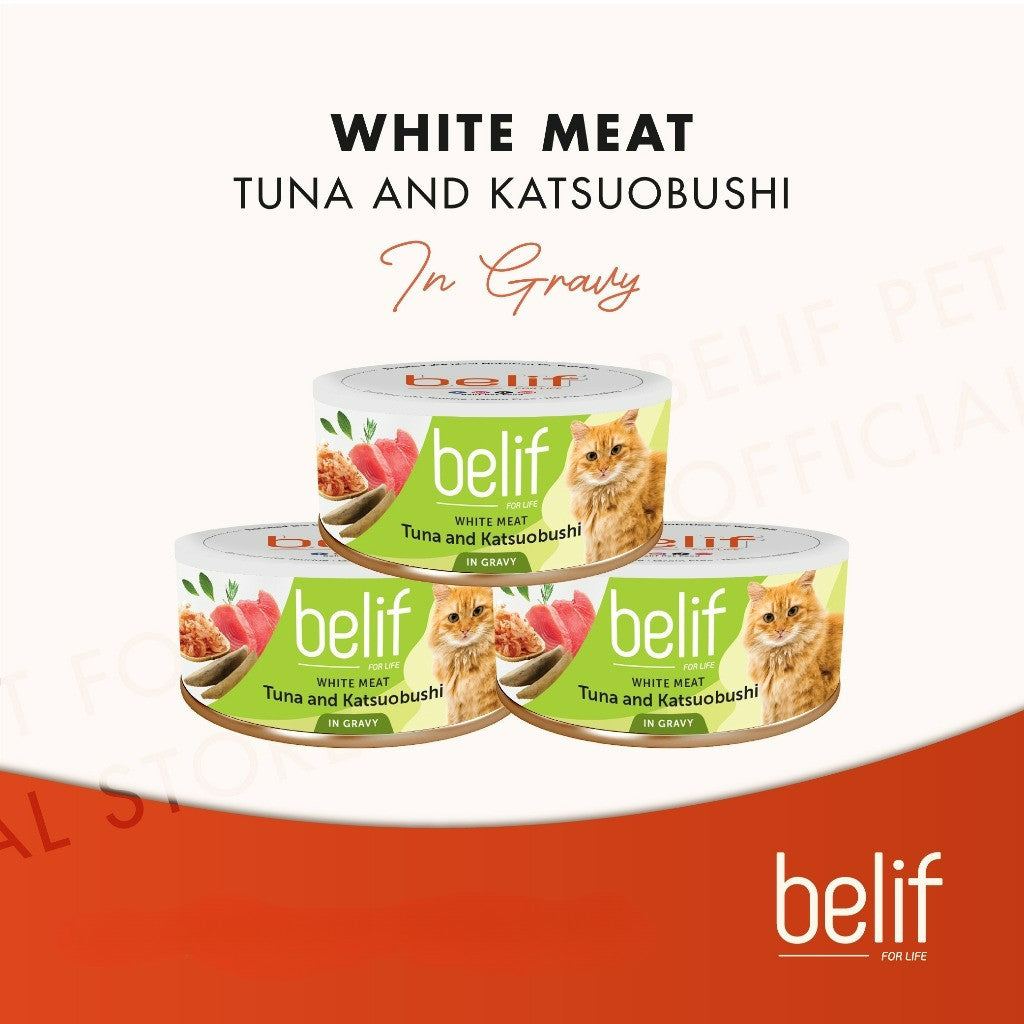 Belif Grain Free Tuna Salmon Flakes/Chic Breast/Shrimp Calamari/Shirasu/Anchovy in Gravy (80g)|Cat Wet Food