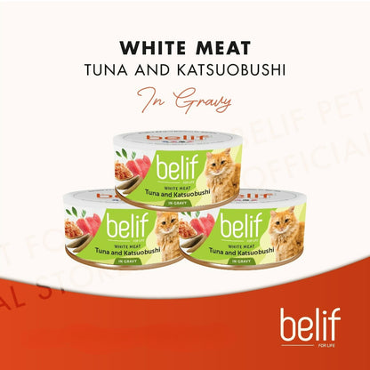 Belif Grain Free Tuna Salmon Flakes/Chic Breast/Shrimp Calamari/Shirasu/Anchovy in Gravy (80g)|Cat Wet Food