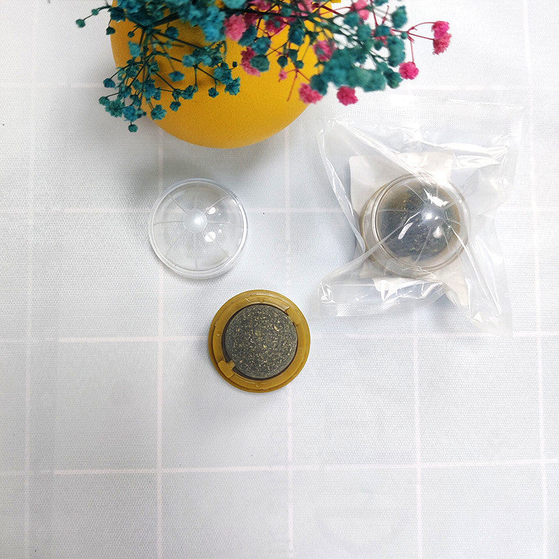 FUREVER365 Natural Catnip Ball Toy Rotating Silvervine Wall Stick-on Cat Lick Fun Gall Fruit Molar