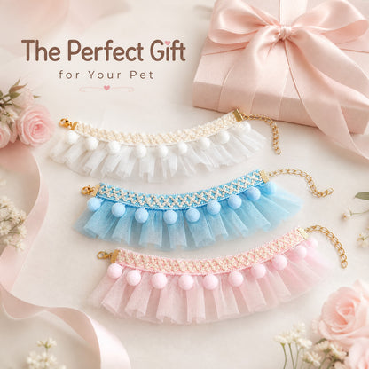 FUREVER365 Cute Cat Lace Mesh Collar Pet Princess Scarf Necklace for Small Dogs Birthday Party Props