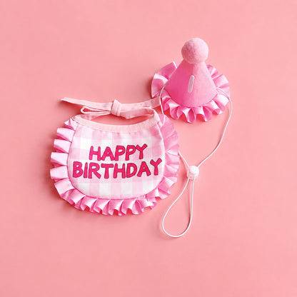 FUREVER365 Pet Birthday Hat Bib Set Cat Dog Birthday Party Accessories INS Embroidery Saliva Towel