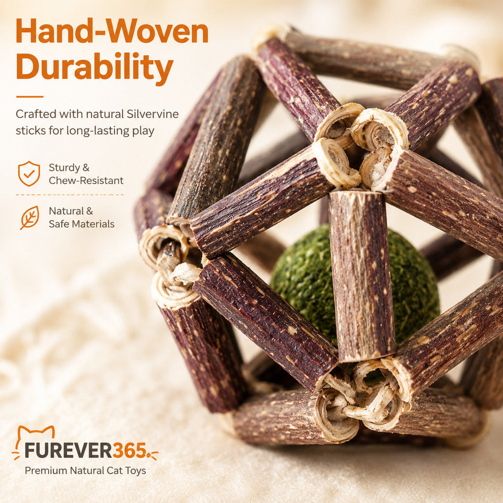FUREVER365 Natural Silvervine Catnip Ball Cat Toy Gall Fruit Molar Chew Ball Bell Interactive Kitten