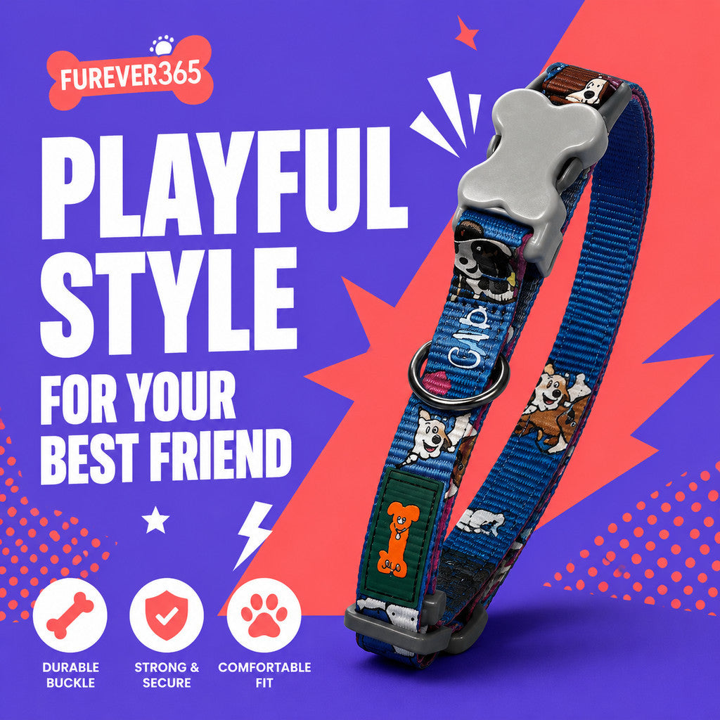 FUREVER365 Premium Dog Collar Adjustable Breathable Webbing Collar 1.5cm Width (30-37cm) Collar ONLY