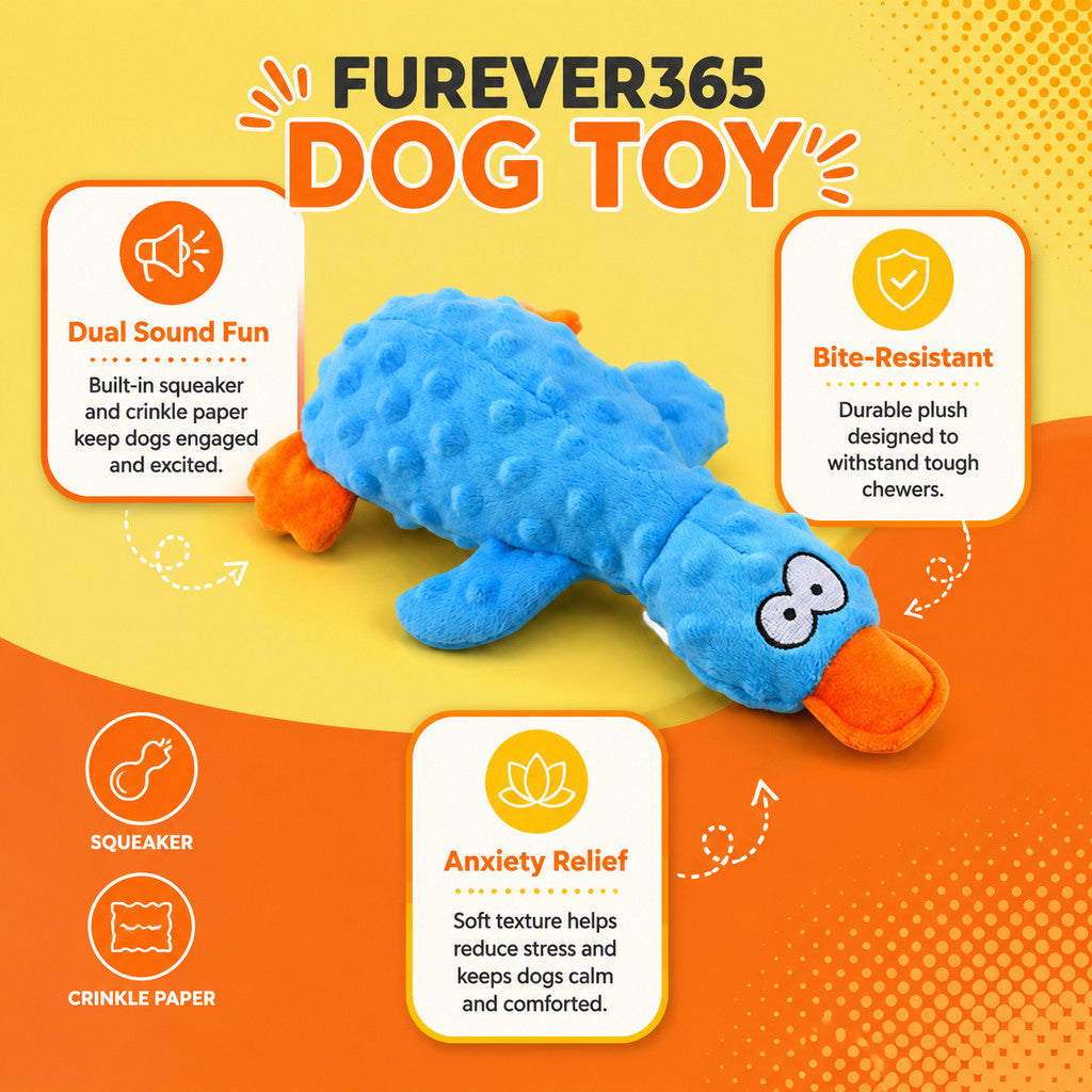 FUREVER365 Cute Duck Pet Plush Toy Squeaky Dog Toy Interactive Crinkle Molar Toy Bite Resistant Doll DT-2404