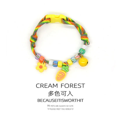 FUREVER365 Colorful Bead Pet Collar Adjustable Cat Dog Necklace Cute Smiley Heart Sun Flower Pendant