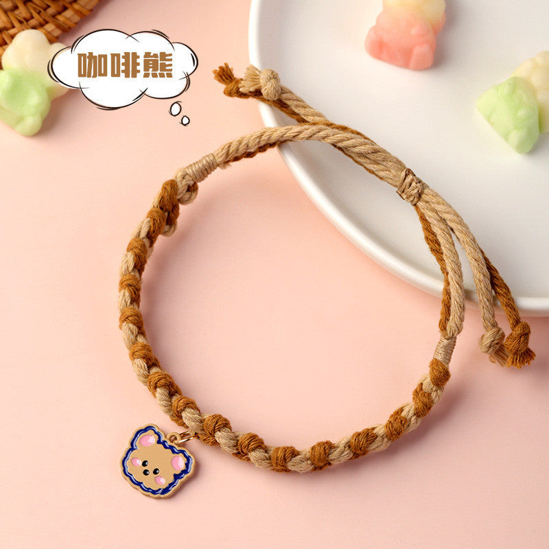 FUREVER365 Handmade Woven Pet Collar Cute Smiley Pendant Cat Dog Dopamine Color Adjustable Necklace