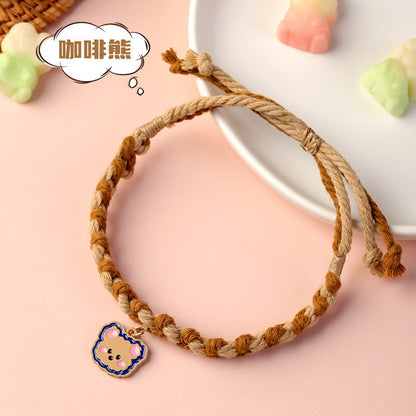 FUREVER365 Handmade Woven Pet Collar Cute Smiley Pendant Cat Dog Dopamine Color Adjustable Necklace