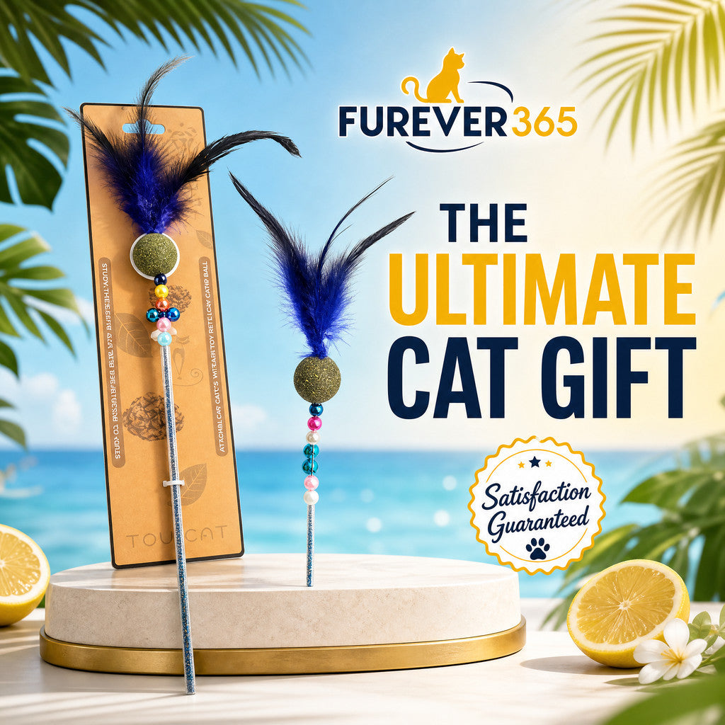 FUREVER365 Retractable Cat Teaser Wand with Catnip Ball & Bell Feather Toy Interactive Kitten Toy