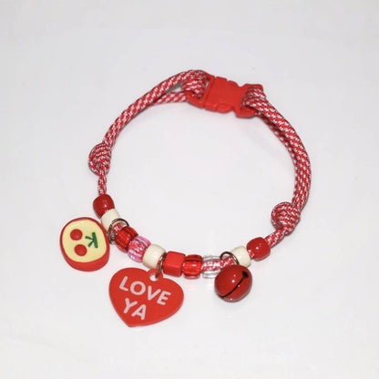 FUREVER365 Colorful Bead Pet Collar Adjustable Cat Dog Necklace Cute Smiley Heart Sun Flower Pendant
