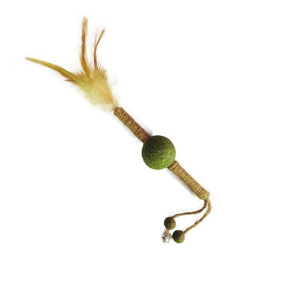 FUREVER365 Natural Rattan Ball Cat Toy with Feather & Catnip Ball Interactive Molar Chew Toy Kucing