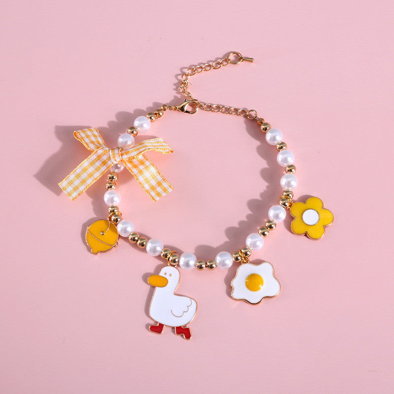FUREVER365 Cute Pet Pearl Collar with Bow Tie Bell Cat Dog Rabbit Birthday Necklace Adjustable Scarf