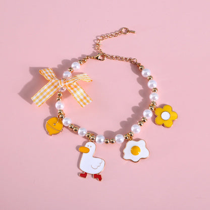 FUREVER365 Cute Pet Pearl Collar with Bow Tie Bell Cat Dog Rabbit Birthday Necklace Adjustable Scarf