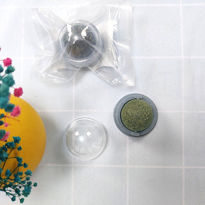 FUREVER365 Natural Catnip Ball Toy Rotating Silvervine Wall Stick-on Cat Lick Fun Gall Fruit Molar