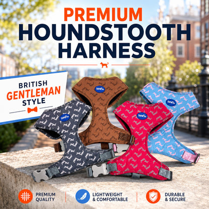 FUREVER365 Houndstooth Pet Harness Leash Set with Poop Bag Dispenser Breathable Dog Vest Chest Strap