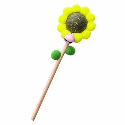 FUREVER365 Cute Sunflower Cat Teaser Wand with Catnip Plush Interactive Molar Cat Toy Kitten Stick