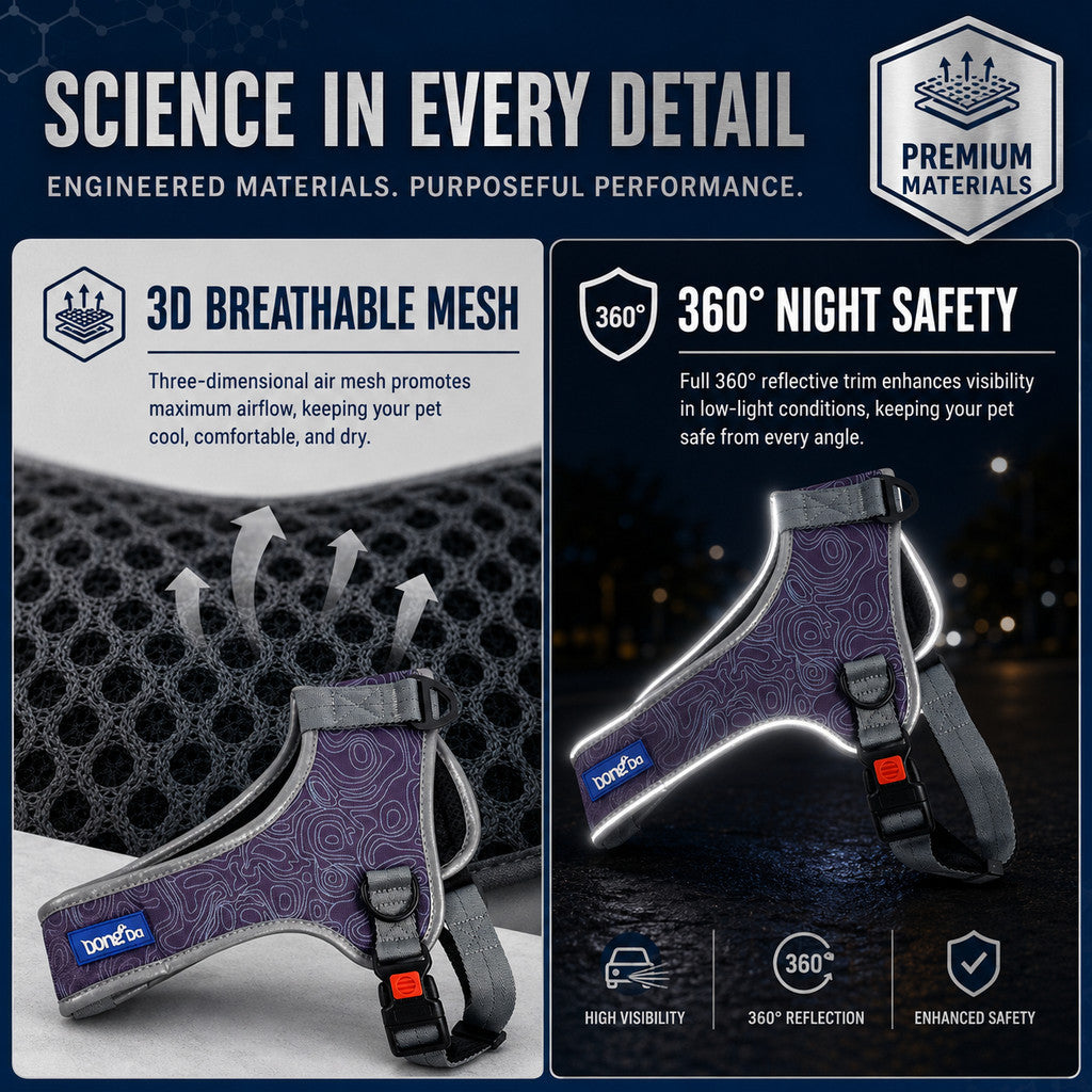 FUREVER365 Night Reflective Pet Harness No-Pull Mesh Dog Vest U-Shape Adjustable Chest Strap Leash