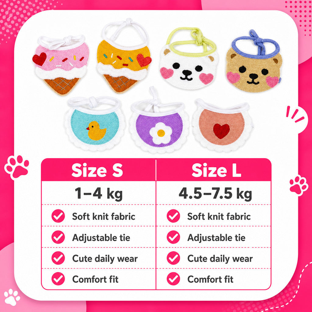 FUREVER365 Cute Pet Bib Cotton Saliva Towel Cat Scarf Dog Triangle Scarf Embroidery Puppy Neck Warmer
