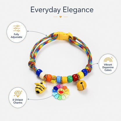 FUREVER365 Colorful Bead Pet Collar Adjustable Cat Dog Necklace Cute Smiley Heart Sun Flower Pendant
