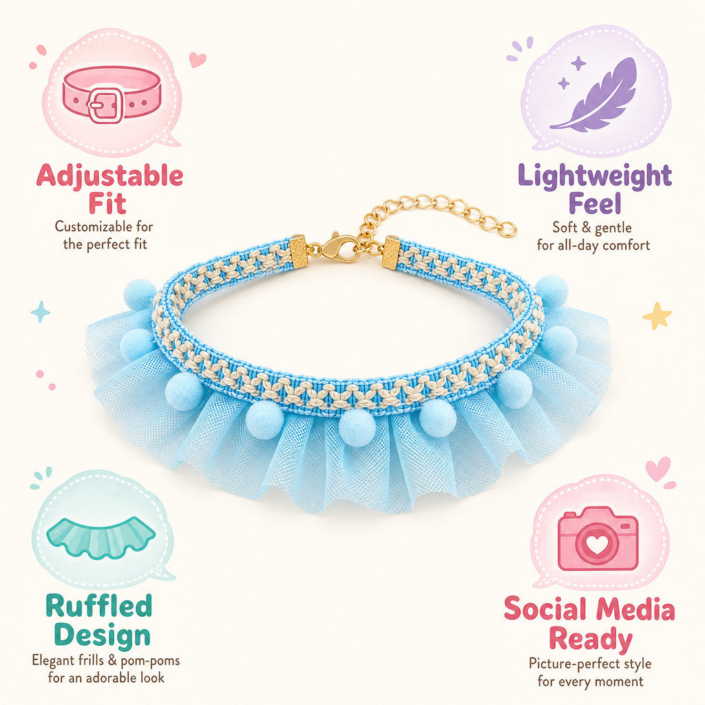 FUREVER365 Cute Cat Lace Mesh Collar Pet Princess Scarf Necklace for Small Dogs Birthday Party Props