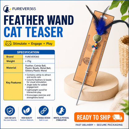 FUREVER365 Retractable Cat Teaser Wand with Catnip Ball & Bell Feather Toy Interactive Kitten Toy