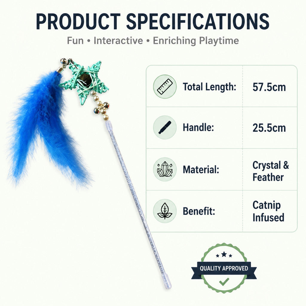 FUREVER365 Retractable Cat Teaser Wand with Star Catnip Ball & Bell Feather Toy Crystal Handle Kitten