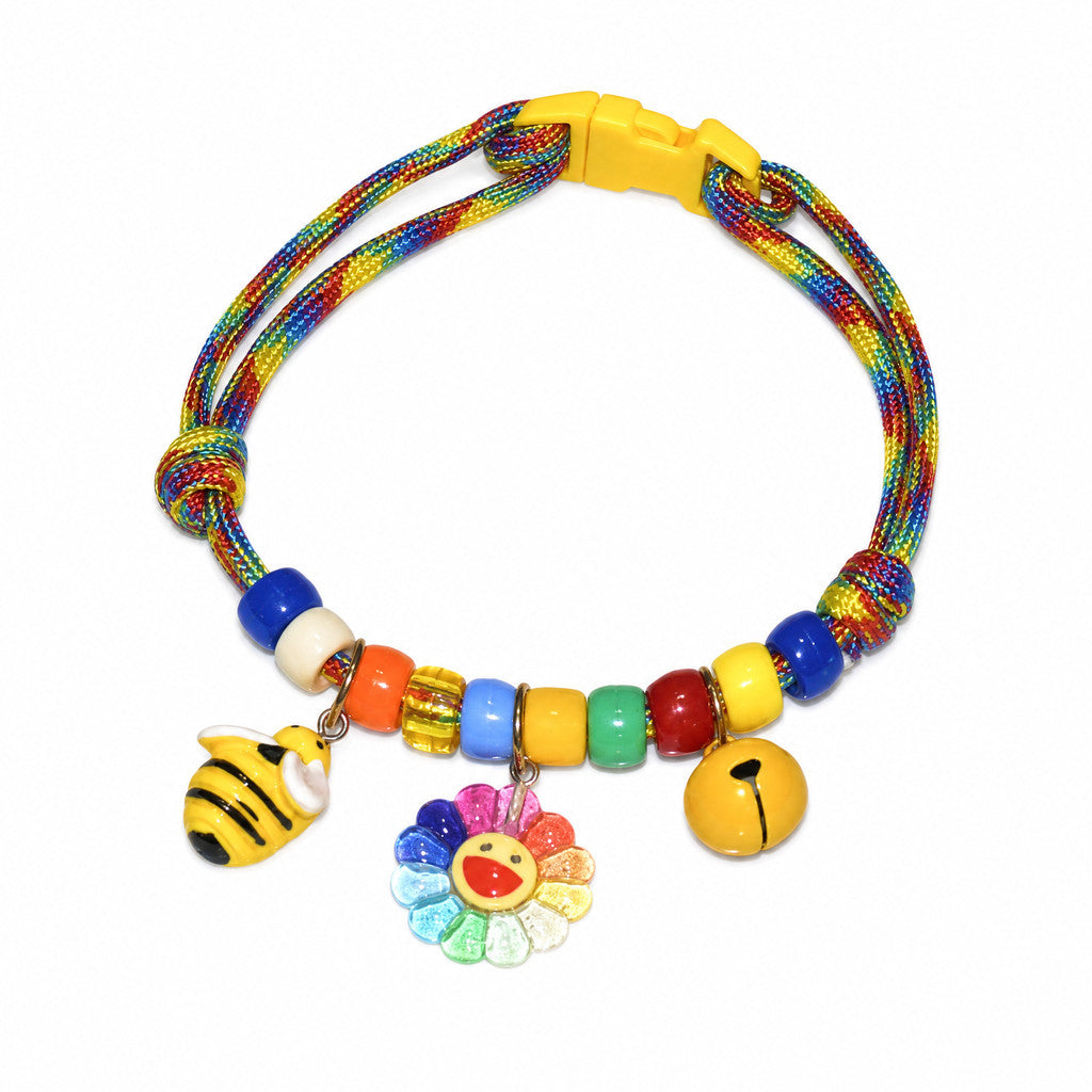 FUREVER365 Colorful Bead Pet Collar Adjustable Cat Dog Necklace Cute Smiley Heart Sun Flower Pendant
