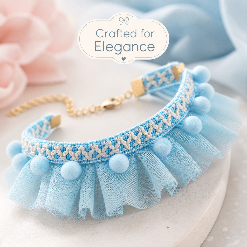 FUREVER365 Cute Cat Lace Mesh Collar Pet Princess Scarf Necklace for Small Dogs Birthday Party Props
