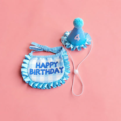 FUREVER365 Pet Birthday Hat Bib Set Cat Dog Birthday Party Accessories INS Embroidery Saliva Towel