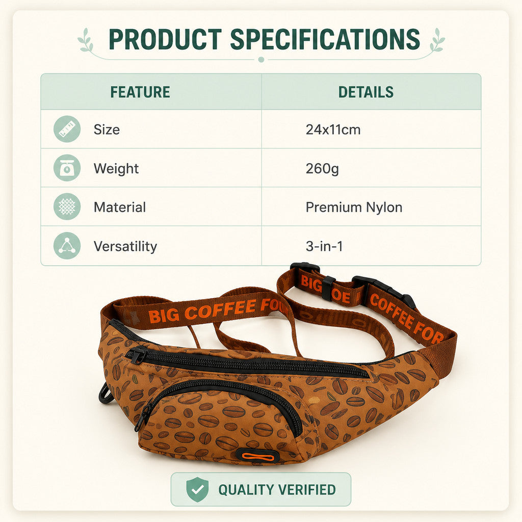 FUREVER365 Lightweight Pet Walking Waist Bag Leaf Print Storage Fanny Pack Multi-purpose Chest Bag