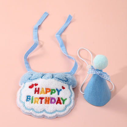 FUREVER365 Pet Birthday Hat Bib Set Cat Dog Birthday Party Accessories INS Embroidery Saliva Towel