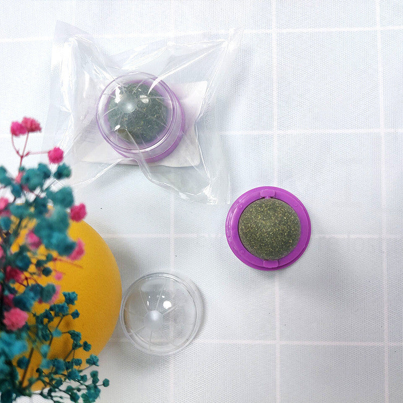 FUREVER365 Natural Catnip Ball Toy Rotating Silvervine Wall Stick-on Cat Lick Fun Gall Fruit Molar
