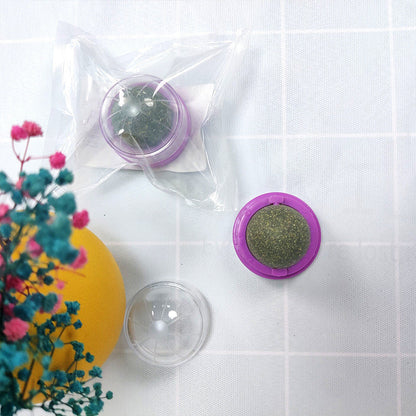 FUREVER365 Natural Catnip Ball Toy Rotating Silvervine Wall Stick-on Cat Lick Fun Gall Fruit Molar