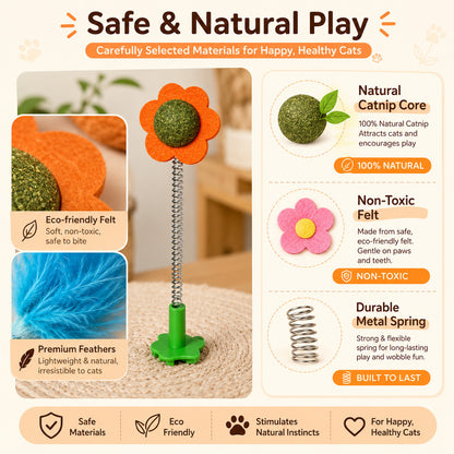 FUREVER365 Interactive Cat Toy Wobble Wand with Catnip Felt Feather Teaser Molar Chew Toy for Kitten
