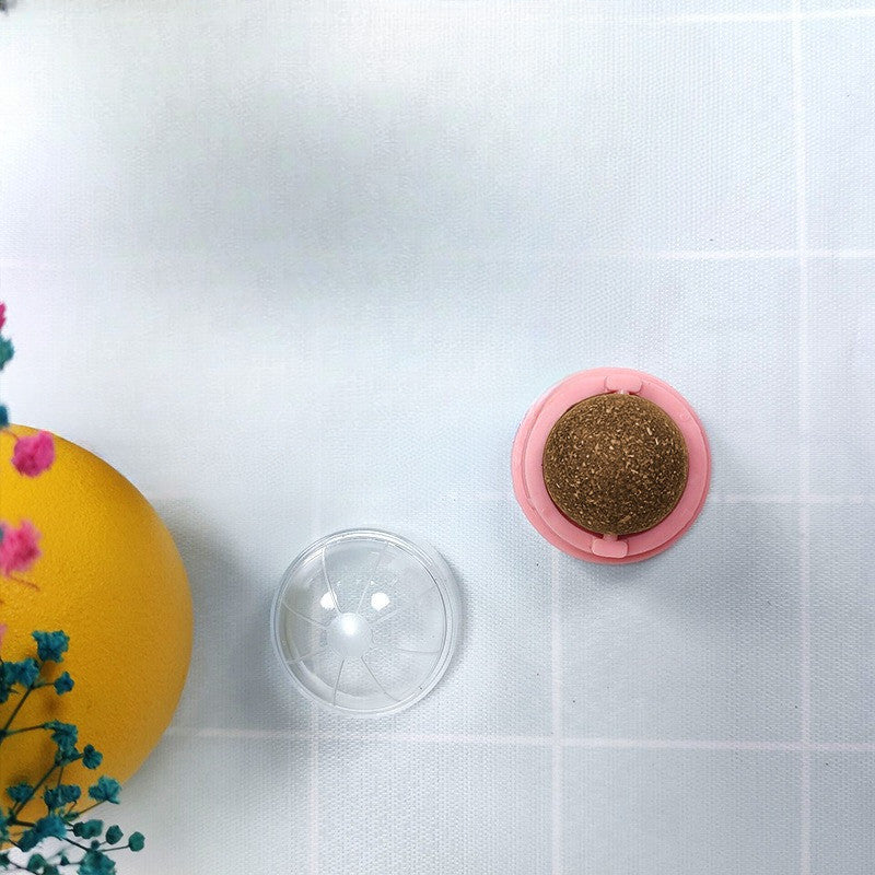 FUREVER365 Natural Catnip Ball Toy Rotating Silvervine Wall Stick-on Cat Lick Fun Gall Fruit Molar