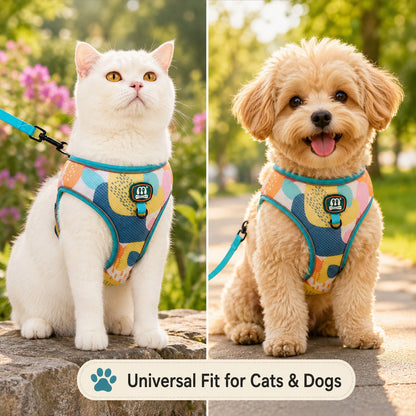 FUREVER365 Cute Blue Floral Pet Harness Leash Set Adjustable Cat Dog Vest Harness Walking Lead 2pcs