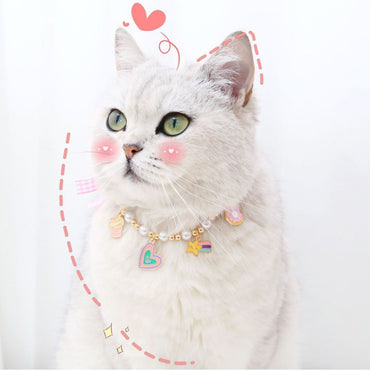 FUREVER365 Cute Pet Pearl Collar with Bow Tie Bell Cat Dog Rabbit Birthday Necklace Adjustable Scarf YBS0261