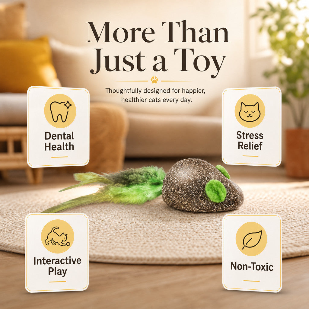 FUREVER365 Natural Catnip Toy Silvervine Mouse Cat Toy Gall Fruit Molar Chew Toy with Feather Kitten
